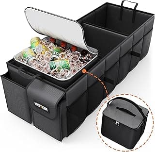 HOTOR Trunk Organizer, Sturdy Foldable with Cooler for Car, Sudan & SUV | Car Organizers and Storage, Detachable Cooler Bag, for Tools, Camping, 3 Compartments, Black, 31.5” x 12.6” x 10.6”