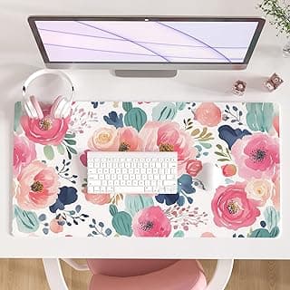 Faux Leather Large Mouse Pad, Office Desk Mat, 31.5"x15.7", Pink Floral | Desk Décor Accessories, Extended Size, Waterproof & Easy to Clean, Smooth Surface, Non Slip Desk Organization