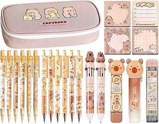 Cute Capybara Stationery Set, Kawaii School Supplies Gift for Students | Includes Capybara Eraser, Mechanical Pencils, Correction Tape, Pencil Holder and Gel Pens for School and Office.