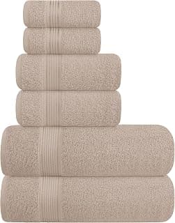 Ultra Soft 6 Pack Cotton Towel Set, Contains 2 Bath Towels 28x55 inch, 2 Hand Towels 16x24 inch & 2 Wash Coths 12x12 inch, Ideal Everyday use, Compact & Lightweight - Tan