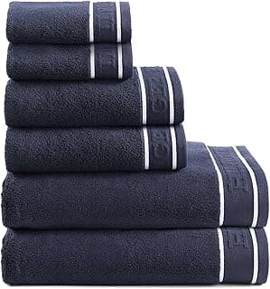 Tommy Hilfiger – Bathroom Towels, Soft Cotton Washcloths, Bath & Hand Towel Set, Zero Twist, Medium Weight & Highly Absorbent, Set of 6, College Dorm Room Essentials (Legacy Navy)