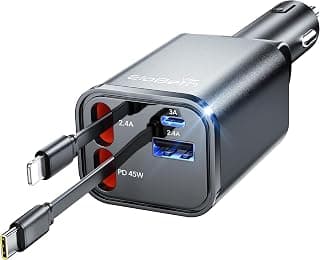 84W Retractable Car Charger,Car Phone Charger USB C Fast Charge for iPhone | EloBeth Car Charger,Cigarette Lighter USB Charger Car Accessories,Road Trip Essentials Gift for Men,for iPhone 17/16,Galaxy