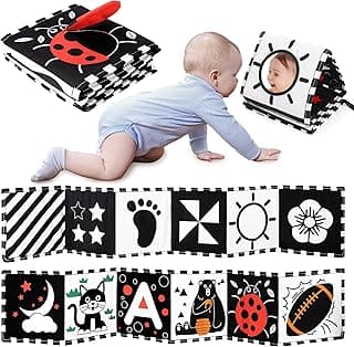 URMYWO Black and White Baby Toy, Tummy Time High Contrast Newborn Toys | Visual Stimulation Soft Baby Book, Brain Development Montessori Sensory Infant Mirror Toy 0-6-12 Months, Boy Girl Shower Gift