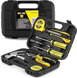 DOWELL Tool Kit, Hand Tool Set with Hammer, 9 Piece | mini tool kit, heat-treated chrome-plated steel, TPR ergonomic handles, blow-molded case, ultra-compact for storage