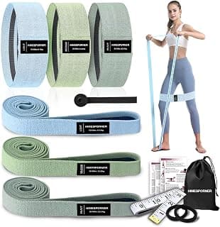 HIMESPORNER 9 PCS Fabric Resistance Bands Set for Working Out | Non-Slip Exercise Booty Bands for Women Men Leg Glutes with Hair Ties and Tape Measure - for Home Gym Workout, Yoga, Pilates