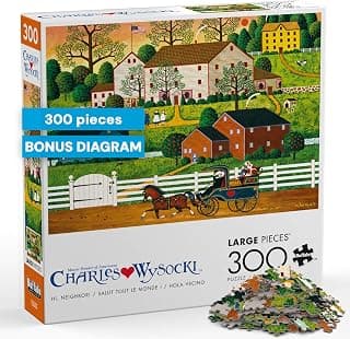 Buffalo Games - Charles Wysocki Hi Neighbor - 300 Large Piece Puzzle Adults | Art by Charles Wysocki, Made in USA, Easy-Grip Pieces, Recycled Board, Size: 22 x 15 in, With Poster, Frameable Art, Giftable
