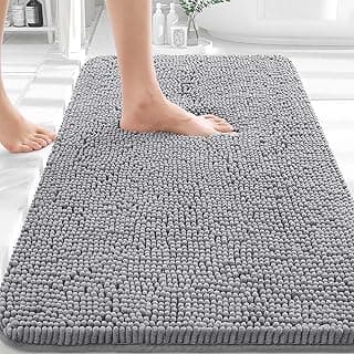 OLANLY Bathroom Rugs 30x20, Extra Soft Absorbent Chenille Bath Rugs | Grey, Quick-Drying Rubber Backing, Machine Washable Bath Mat for Bathroom Floor, Tub and Shower, Home Decor Accessories