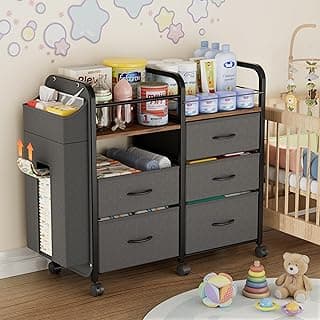 CODACE Baby Diaper Caddy Organizer Cart - Baby Organizers and Storage | Bedside Cart with Drawers & Side Storage, Nursery Essentials, 3 Tier Rolling Carts with Wheels for Bedroom, Easy to Assemble