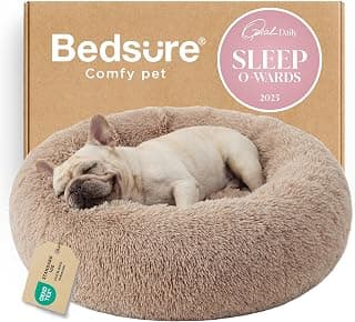 Bedsure Calming Dog Bed Medium Size Dog Donut Washable Pet Bed,30ins Camel | Oprah Daily Sleep Award,Fluffy Faux Fur Round Cuddler,Anti-Slip Bottom,Anti-Anxiety,Deep Sleep for Pets Up to 45 Lbs