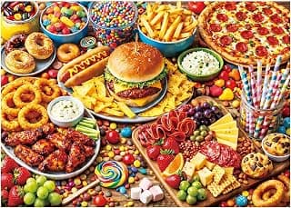 BenBen 500 Piece Puzzle for Adults, Colorful Food Feast, Patterned Back | 500 Pieces Challenging Jigsaw Puzzles, Thick Cardboard Pieces, Snug Fit, Ideal for Family Game Nights, Gifts and Home Décor