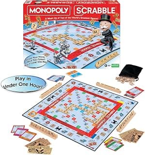 Monopoly Scrabble, Game Mash Up, by Winning Moves Games USA | Play in Under One Hour, Score Your Scrabble Word - Move Your Token, 2 to 4 Players, Ages 8+