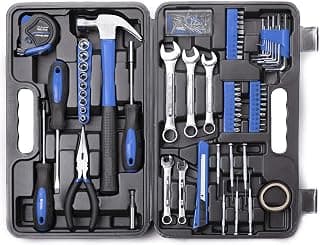 CARTMAN 148-Piece Automotive And Household Tool Set, Blue Repair Kit Case | Versatile tool assortment for car maintenance, home repairs, DIY projects, furniture setup, and daily fixes in a molded case.