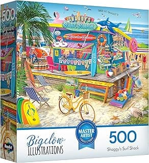 RoseArt Bigelow Illustrations Shaggy's Surf Shack 500 Piece Jigsaw Puzzle | 24" x 18" Finished Size, Fully Interlocking Pieces, Bonus Poster Included, Made in USA