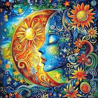 Moon Sun Face Art Jigsaw Puzzle 500 Pieces for Adults Beautiful Flower Fantasy Puzzle with Letters on Back Perfect Family Challenge & Game Night Ideal for Adults Seniors (20x20 Inch)