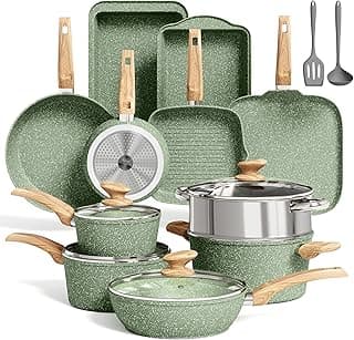 MAISON ARTS 17 Piece Pots and Pans Set Non Stick, Induction Cookware Sets | Green Granite Nonstick Pans Set for Cooking, 100% PFOA & PFAS Free Non-Toxic