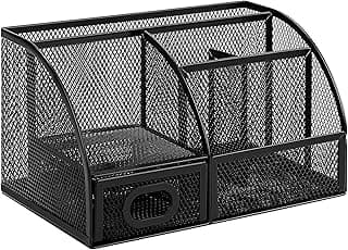 Amazon Basics Mesh Pen Holder and Desktop Desk Organizer, Office Caddy Storage for Writing Utensils, 9.1 x 5.9 x 5.5 inches, Black