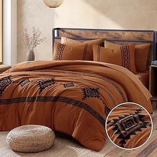 MaiRêve Embroidery Queen Comforter Set 7 Pieces Burnt Orange Bed in a Bag | Western Boho Farmhouse Bedding Sets with Comforter, Sheets, Pillowcases & Shams