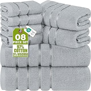 Utopia Towels 8 Piece Luxury Towel Set, 600 GSM, Viscose Stripe, Cool Grey