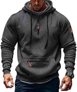 Men's Fleece Hoodie Sweatshirts Workout Athletic Hoodies Long Sleeve Quarter Zip Pullover Sweatshirt with Kanga Pockets
