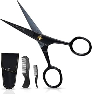 5" Beard & Mustache Scissors for Men with Combs - Black German Steel | Precision Styling Scissors - Complete Beard and Moustache Trimming Kit