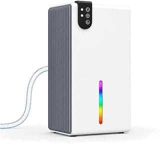 98 OZ Small Dehumidifier for Home 1000 Sq Ft, Quiet Dehumidifier with Drain Hose, Auto Shut-Off, Sleep Mode, 7-Color Light for Basement, Bedroom, Bathroom, Closet, RV (White Grey)