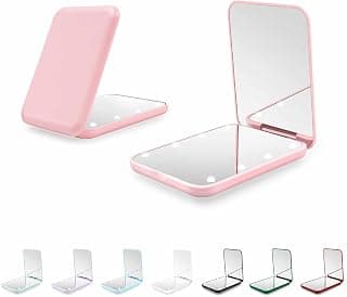 Compact Mirror with Light, 1X/3X Magnification LED Pocket Mirror for Women | Portable, Travel, Purse, Pocket, Gift, Pink, mini, small, essentials, led, fiberglass, batteries, rectangular
