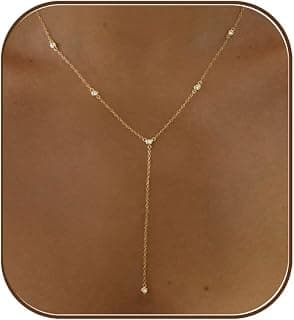 Gold Necklace for Women, Dainty Long Necklace 14k Gold Plated Lariat Long Necklaces for Women Trendy Simple Statement Drop Necklace Fashion Body Chain Prom Jewelry Gold Accessories