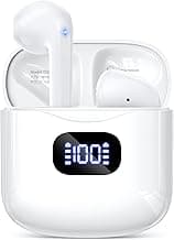 KTGEE Wireless Earbuds Bluetooth 5.3 Ear Buds Headphones, 40Hrs Playback | Stereo Sound, LED Display, IPX7 Waterproof, Compact In-ear Earphones with Mic for Phone Tablet Laptop Sport, White