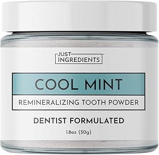 JUST INGREDIENTS Remineralizing Tooth Powder - Fluoride-Free - 1 oz | Hydroxyapatite Formula, Bentonite Clay, Calcium Carbonate, Vegan, Gluten Free, Sensitivity Relief, Adult And Tweens