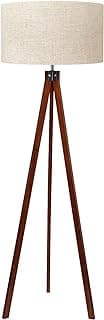 LEPOWER Tripod Floor Lamp Mid Century Modern Standing Lamps for Living Room | Light-Diffusing Linen Shade, Premium Rubberwood Tripod with E26 Base, Adding Warmth to Bedroom, Office & Study Corner Brown