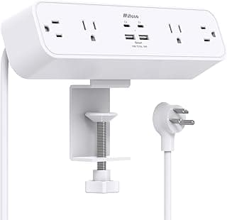 Mifaso PD30W Desk Clamp Power Strip, Surge Protector, Fast Charging Station | 4 Outlets, 4 USB (2 USB C), 5FT Extension Cord, Desk Organizer Gaming Accessories Office Essentials, Fits 1.96" Tabletop Edge