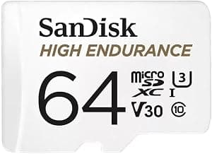 SANDISK 64GB High Endurance Video microSDXC Card with Adapter for dash cam and home monitoring systems - C10, U3, V30, 4K UHD, Micro SD Card - SDSQQNR-064G-GN6IA