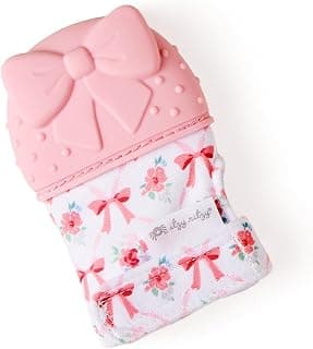 Itzy Ritzy Silicone Teething Mitt, Soothing Infant Teething Mitten (Bow) | With Adjustable Strap, Crinkle Sound & Textured Silicone to Soothe Sore Gums, Prevent Scratches & Provide Teething Relief