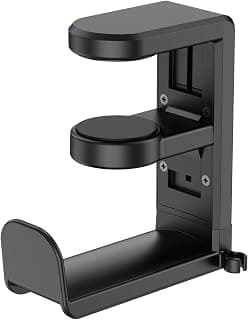 EURPMASK Rotating Headphone Stand - PC Gaming Headset Holder, Adjustable Clamp-on Under Desk Hanger With 360 Degree Swivel & Cable Clip Organizer - Black