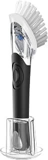 Soap Dispensing Dish Brush with Holder, Dish Scrubber with soap Dispenser