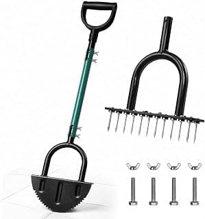 Heavy Duty Manual Edger Lawn Tool and Aerator 2-in-1 | Ergonomic D-Handle, Tool-Free Assembly, 2-in-1 Heavy Duty Half Moon Edger & Spike Aerator