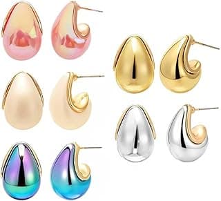 Fashion Forward Chunky Stud Earrings, 9 Sets woman jewelry sets, earings sets, water drop earings in Gold , Pink , Blue , Silver ,Transparent and Green, beige.large tear drop earrings for women,Modern Statement Jewelry for Women, Packaged in a box