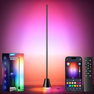 Corner Floor Lamp, Smart RGB Lamps for Living Room Bedroom, APP & Remote Control Tall Standing LED Lights, 16 Million DIY Colors Cool Modern Ambient Lighting with Music Sync & Timer, Black