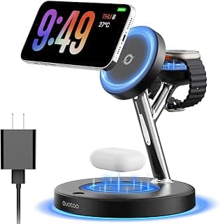 3 in 1 MagSafe Wireless Charger Stand for iPhone Apple Watch AirPods | Adjustable Blue Ambient Light,15W Magnetic Charging Station for iPhone 17 16 15 14 13 12 Series wireless charging station