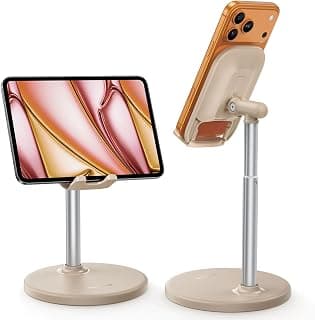 Lamicall Khaki Phone Stand Holder for Desk, Beige Office Desk Accessories | Boho Home Room Office Table Decor Supplies, Adjustable Desktop Cellphone Stand, Gifts for iPhone iPad Tablet Switch, 4-10"