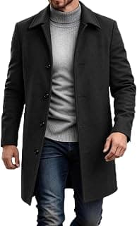 Winter Coats for Men Single Breasted Button Front Long Coat