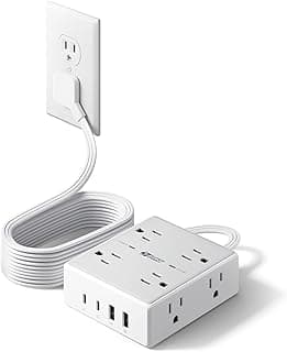 SUPERDANNY Extension Cord,Flat Plug Surge Protector Power Strip,10Ft | 8 AC & 4 USB Ports (2 USB C),Surge Protector with 1050J,Desk Charging Station for Home Office,College Dorm Room Essentials