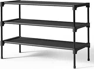 Kitsure Shoe Rack - Non-Woven Shoe Rack Shelf, 27.5" Wide - 3 Tier, Black | Shoe Organizer for Closet, Entryway, Garage, Stackable Shoe Shelves, college dorm&apartment essentials