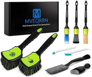 MVEQRRN 9PCS Boar Hair Car Detailing Brush Set,Car Wheel Brush Kit (Green) | Ultra Soft No Scratch, Car Dust Brush,Car Detailing Brushes Kit, Detail Brushes Car Detailing for Interior Exterior