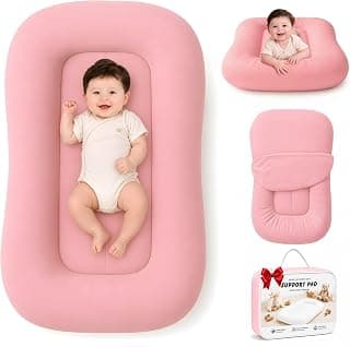 Baby Lounger for Newborns 0-24 Months - Baby Essentials | Soft Breathable Cotton Infant Support Cushion for Tummy Time & Play, Portable Infant Lounger - Dusty Rose (Cover Included)