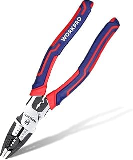 WORKPRO 6-in-1 Linesman Pliers with Wire Cutter and Stripper, 8 Inch | Multipurpose Combination Pliers, Premium CR-V Steel, Twisting Cutting Wires, Screw Clamping, Ergonomic Grip, Home Maintenance