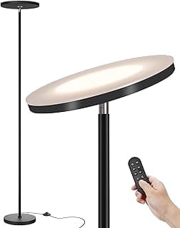 LED Torchiere Floor Lamp with Remote, Stepless Dimmable Standing Lamp | Super bright uplight fills ceilings and dark corners for living rooms, bedrooms, home offices, reading nooks and apartments