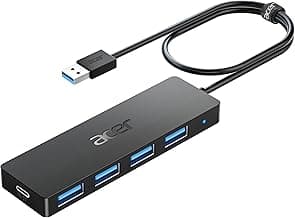 Acer USB Hub 4 Ports, Multiple USB 3.0 Hub, USBA Splitter for Laptop/PC 2FT | Type C Power Port, Extender for 4*USB A Port -Mouse, Keyboard, Flash Drive, U Disk, Printer Compatible with Desktop and More