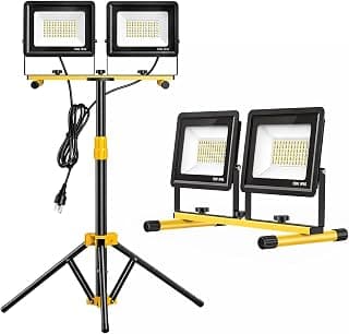 Upgraded 21000 Lumens LED Work Lights with Stand, 2-Head Adjustable Work Light, Waterproof Tripod Worklights with 16.5 FT Cord for Outdoor & Indoor Job Sites, Workshops, Construction, Garage Lighting