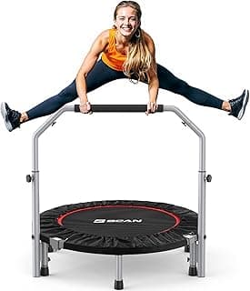 BCAN SP2 40/48" Foldable Mini Rebounder Trampoline for Adults |FED Fitness | 330/440 lbs Capacity | Adjustable Foam Handle | 80% Pre-Assembled | Low-Impact Indoor/Garden Workout